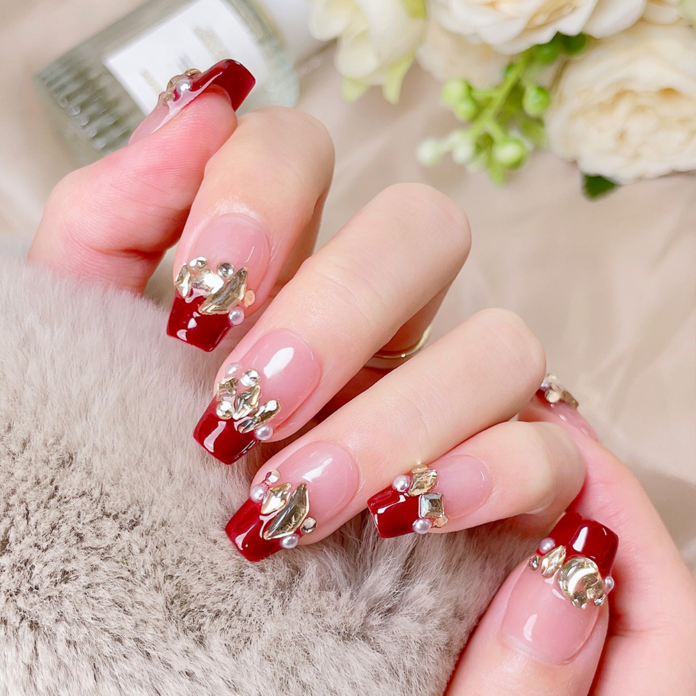 10pcs Short Trapezoid Handmade - Nail Art Red Wine ulasan dan harga