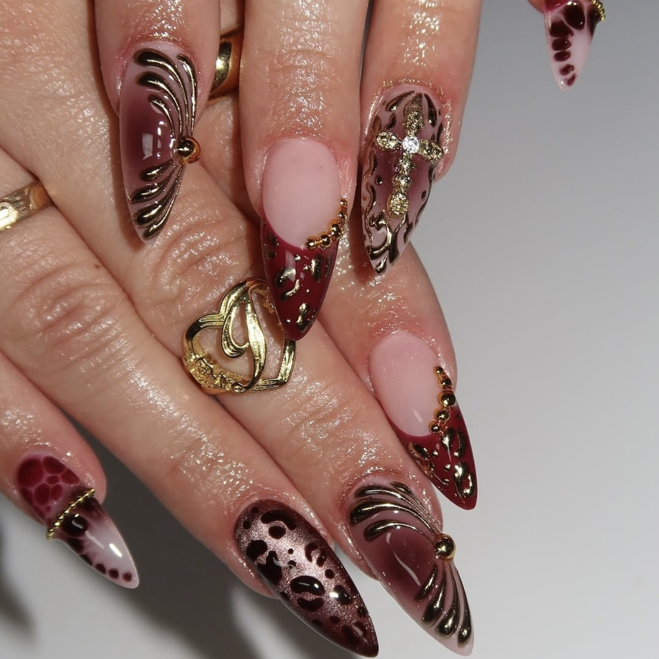 Gradient wine red brown fake n - Nail Art Fake Nails ulasan dan harga