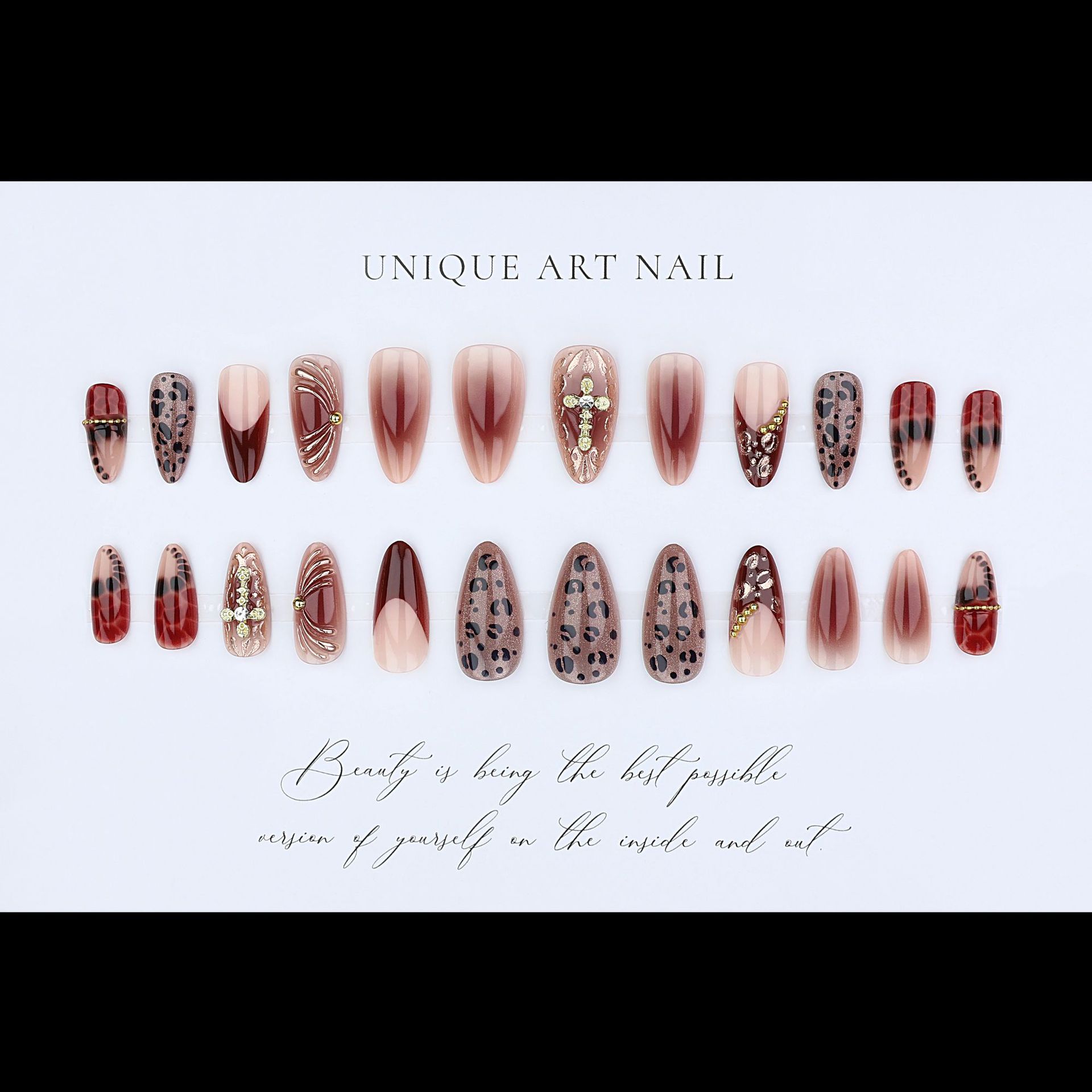 Gradient wine red brown fake n - Nail Art Fake Nails ulasan dan harga