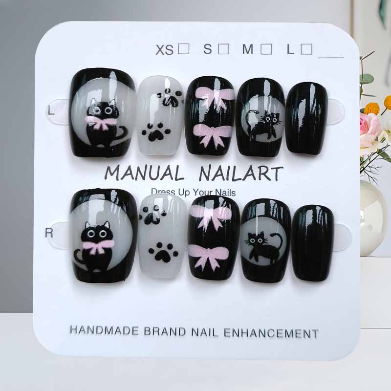 10Pcs Cute Cartoon Black Cat a - Nail Art Cat Eye Pink ulasan dan harga