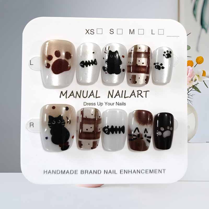 10Pcs Cute Cartoon Black Cat a - Nail Art Cat Eye Pink ulasan dan harga