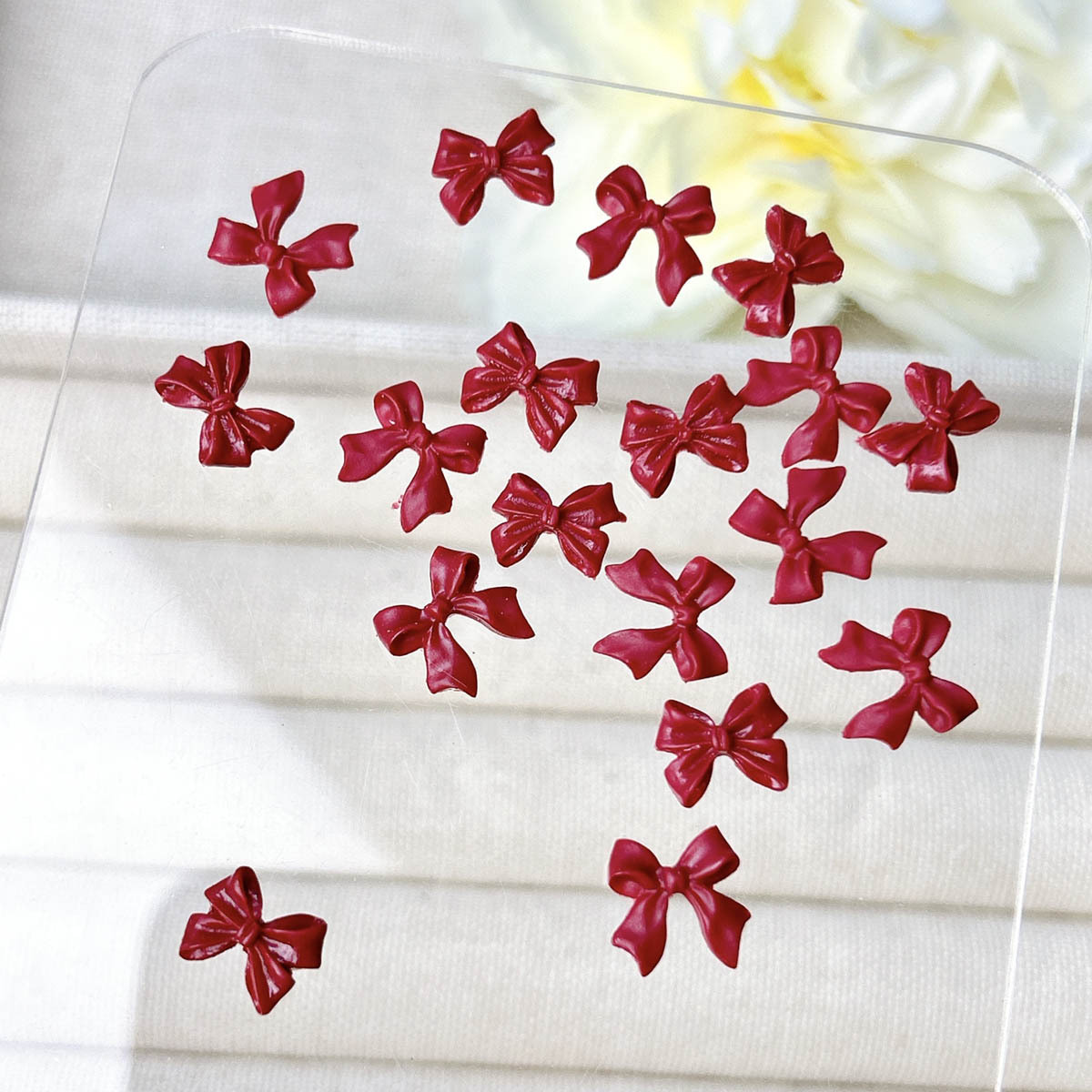50PCS Burgundy 3D Acrylic Bow  - Nail Art Red Wine ulasan dan harga