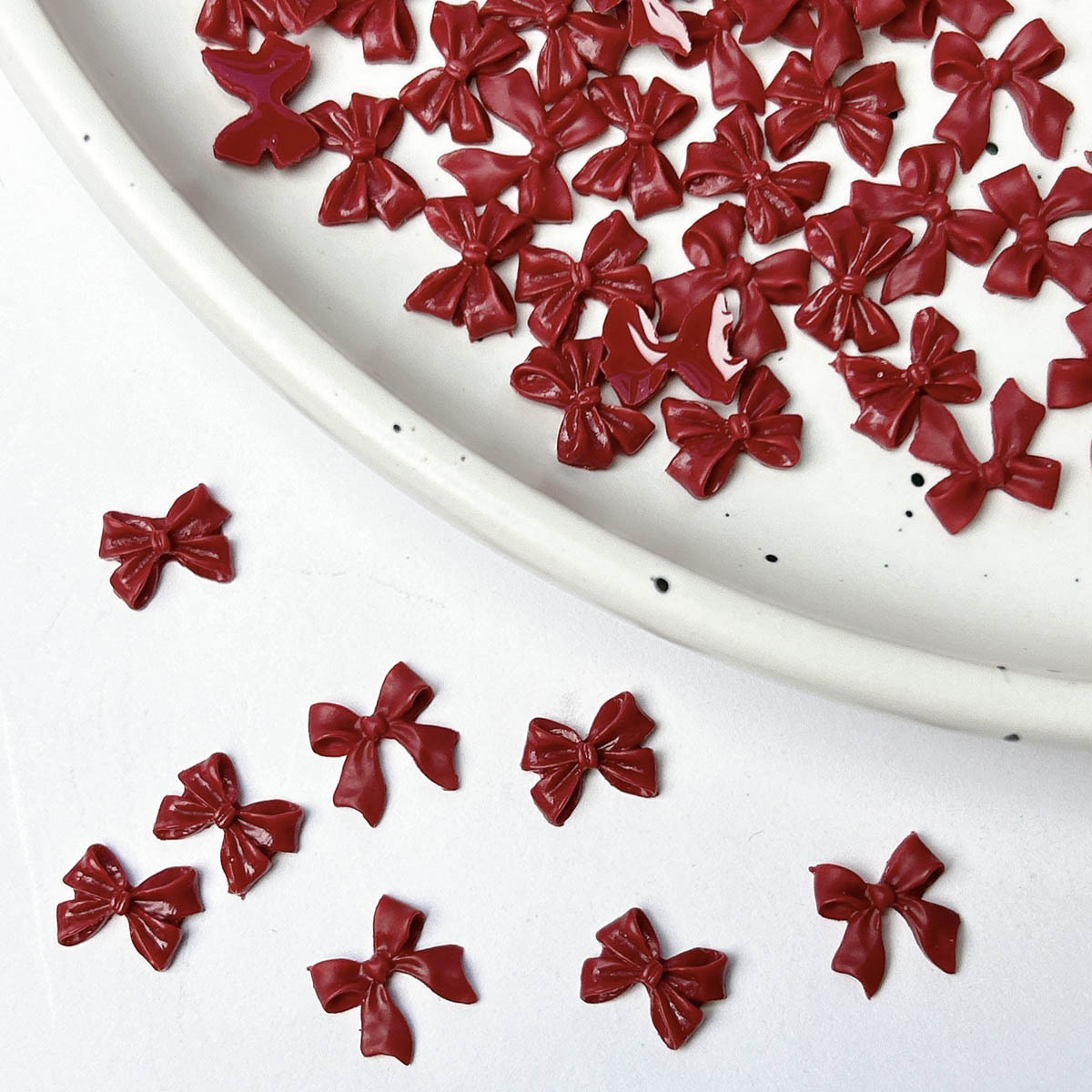 50PCS Burgundy 3D Acrylic Bow  - Nail Art Red Wine ulasan dan harga